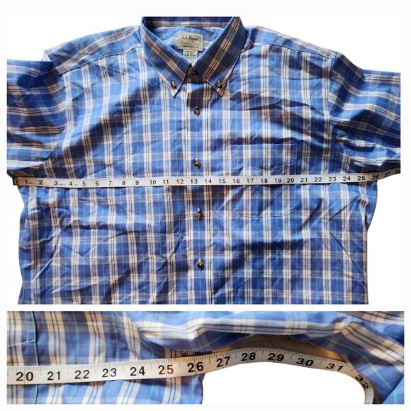 L.L. Bean Plaid Button-down Shirt, Traditional Fit Light Blue Long Sleeved Sz XL - Picture 9 of 12